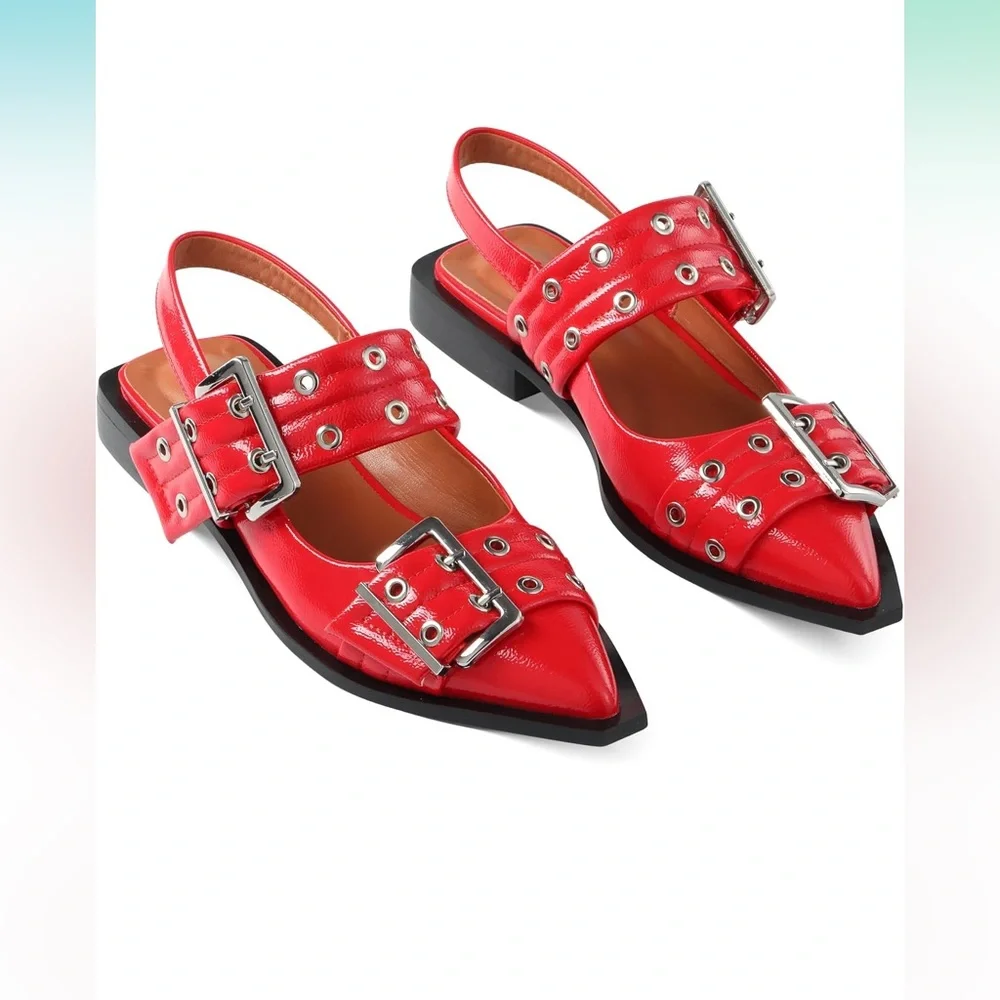 Buckle Ballet Block Flats - Picture 2 of 8